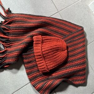 Mango knit beanie and scarf orange and brown